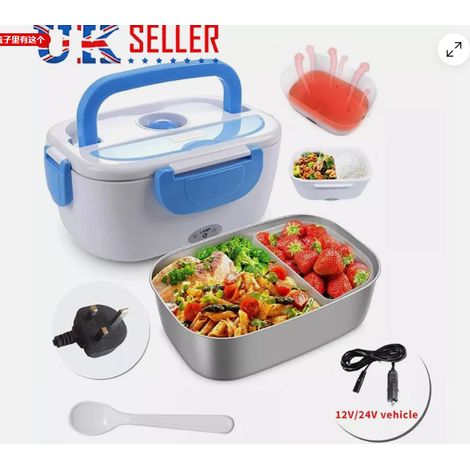 Boîte à lunch chauffante électrique 12V/24V, portable, type bento, pour les voyages, prise allume-cigare (Royaume-Uni). (1/5)