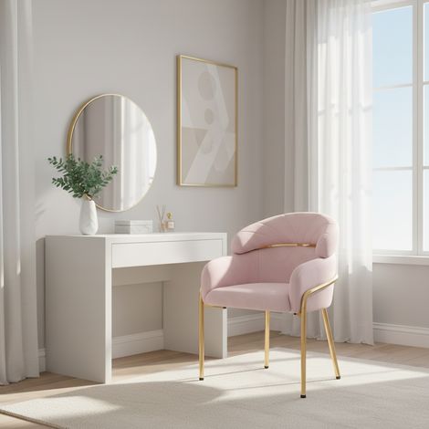Chaise de salle à manger - 45x53x79cm - Avec 4 pieds en métal - Tissu en velours - Rose