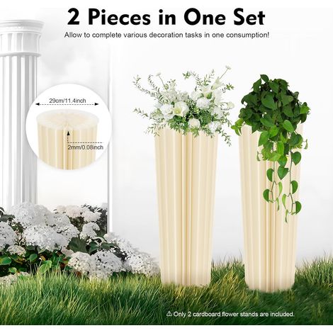 2 Stücken Hochzeit Blumensäule Vasen Faltbarer Tafelaufsatz aus Karton Säulen-Display mit Acryldeckel Centrepieces für Party, Garten