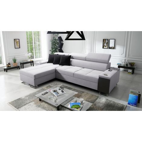 Bequemes Ecksofa mit Schlaffunktion MORENA I MAXI Sawana Hellgrau Links (1/5)