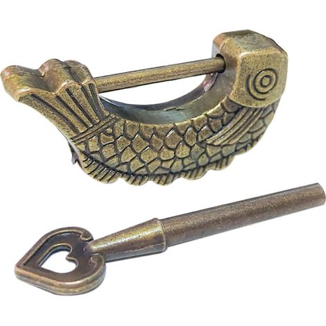 Cadenas vintage en bronze en forme de poisson avec décor antique