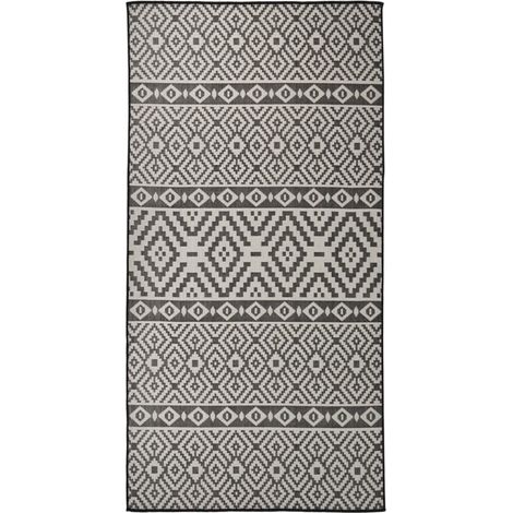 FIMEI Tapis à tissage plat d'extérieur 100x200 cm Rayures noires (1/5)