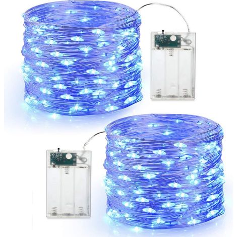 Guirlande LED Lumineuse à Pile Mini Intérieur et Extérieur Décoration Lumière pour Chambre Noël Mariage Soirée 2 x 50 2 x 5M Bleu (1/5)