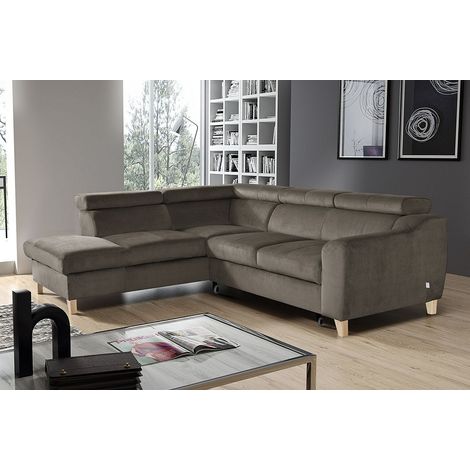 Canapé d'angle convertible en tissu luxe 5 places, ASTERIA taupe, angle gauche (1/5)