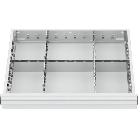 Compartimentage de tiroir STIER, séparations en métal, BLH 75 mm, dimensions intérieures 600x450 mm, 6 casiers