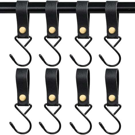Set mit 8 Leder-S-Haken mit Schlaufe – Metallhaken für Küche, Bad, Camping, zum Aufhängen praktischer Gegenstände. (1/5)