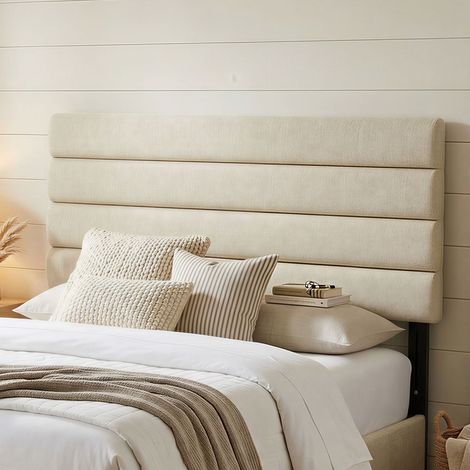 Tête de lit 140 cm 126 cm beige de rembourrée en lin 3 niveaux Hauteur réglable 106/116/ Fixation murale