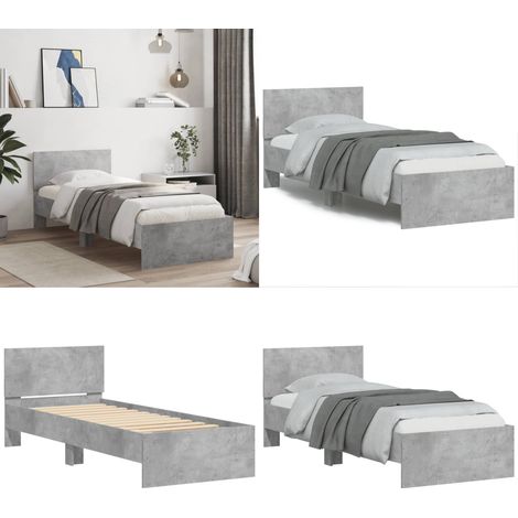 Bettgestell mit Kopfteil Betongrau 90x190 cm Holzwerkstoff - Kopfteil - Holzwerkstoff (1/5)