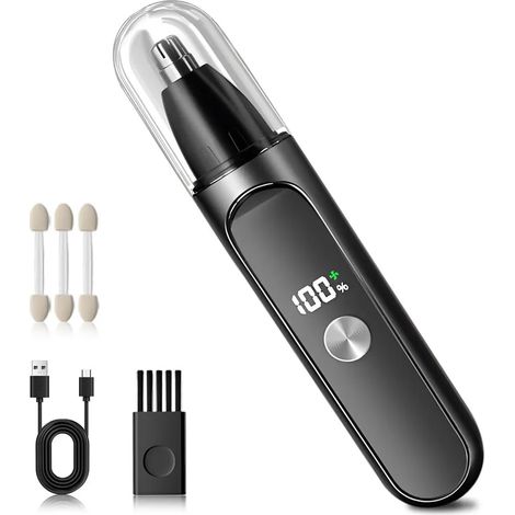 Rifinitore per peli del naso, rasoio elettrico, display a LED, doppie lame rotanti in acciaio inossidabile, unisex. (1/5)