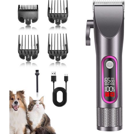 Professionelle Hundehaarschneidemaschine für langes, dickes Fell, geräuscharme Katzenhaarschneidemaschine, mit LCD-Bildschirm und 4 Kammaufsätzen (1/5)
