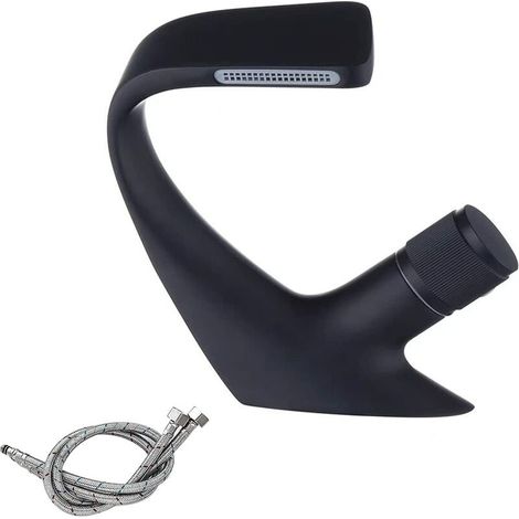Robinet de lavabo noir mat robinet de lavabo, robinet de salle de bain cascade moderne, robinet de lavabo monotrou, mélangeur d'eau chaude et froide avec 2 tuyaux (1/5)