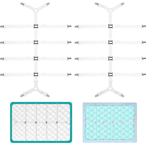 1 Attache Drap Housse, Sangles Réglables 68-250cm, 12 Clips Métalliques, Pour Matelas Canapé Nappe