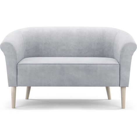 Sofello Skandinavisches Sofa 2 Sitzer --LILIE-- Hellgrau Sitzbank Velour Lieferung 7 Tage - hohe Beine aus Holz in Schwarz WeiSS Buche (1/5)