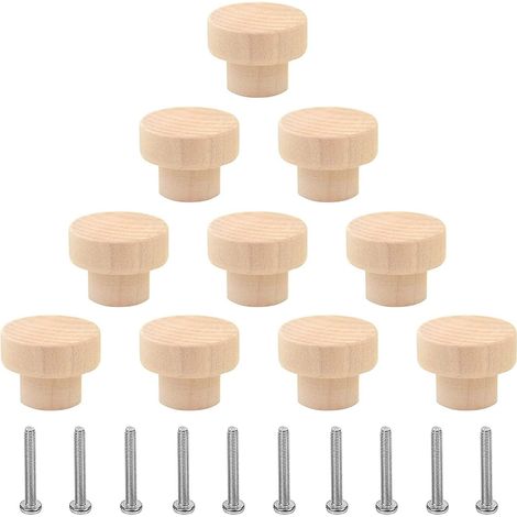 Lot de 10 boutons en bois pour tiroirs, poignées pour armoires, poignées avec vis, vintage pour meubles, portes et tiroirs (1/5)