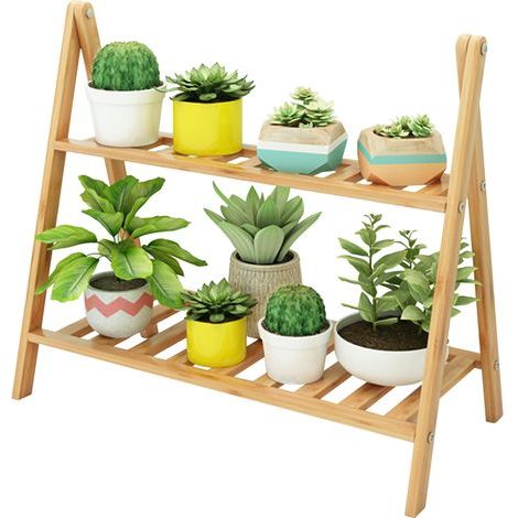 Support à fleurs en bambou à plusieurs niveaux, décoratif et sur pied, pour plantes succulentes, idéal pour le salon ou le balcon. (1/5)