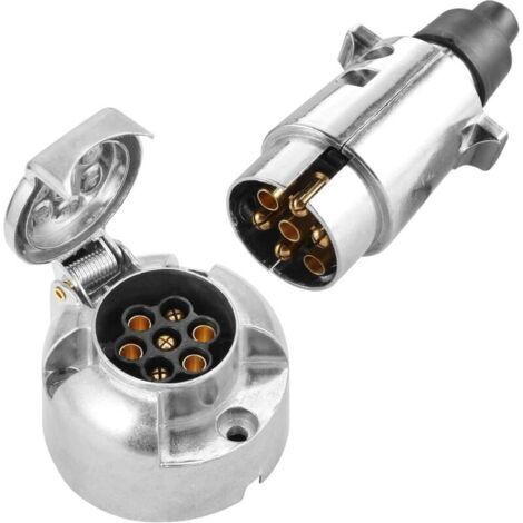 Prise Remorque Métal et Fiche Électrique remorque, Prise Attelage 7 Broches Femelle 12V Connecteur Prise Remorque Male 7 Broches Alliage D'aluminium Étanche pour Camion RV Bateau (1/5)