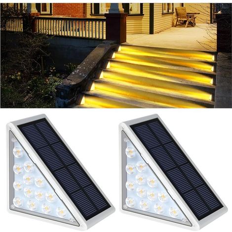 Waterproof LED solar stair lights for outdoor use, garden, patio, walkway, and wall lighting with automatic sensor and solar power (1/5)