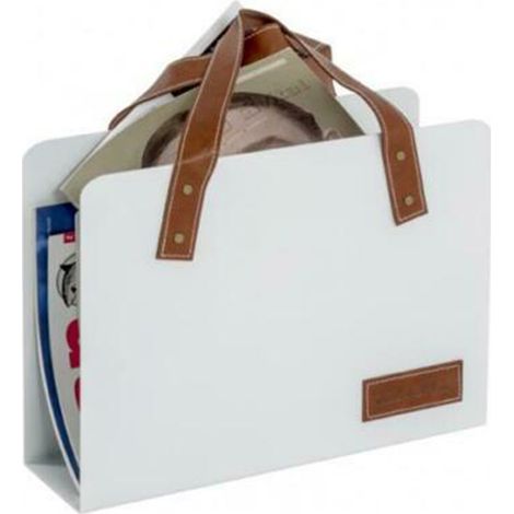 Porte-revues coloris blanc-marron en métal - L 35 x P 10 x H 30 cm -PEGANE-