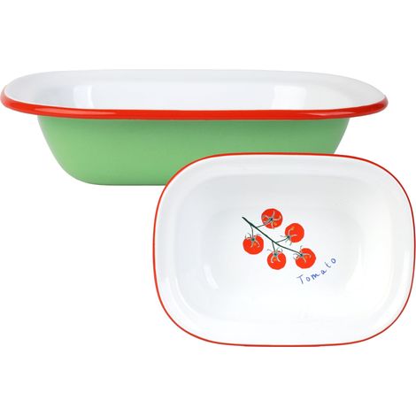 Plat en Émail Fait Main 20cm Design Tomate - Du Four à la Table, Casseroles, Tartes, Rôtis, Facile à Nettoyer, Lave-Vaisselle, Incassable (1/4)