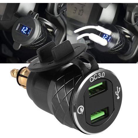 Chargeur secteur USB 12-24 V pour moto avec affichage LED et prise UE (noir) (1/5)