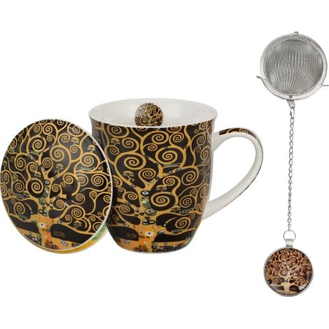 Taza de porcelana de 400 ml con infusor - Árbol de la vida marrón Gustav Klimt (1/5)
