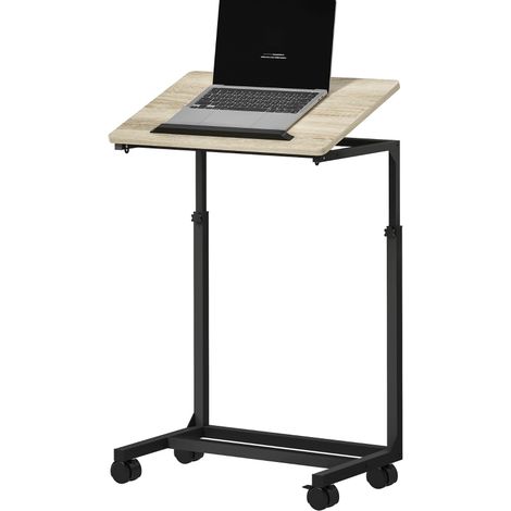 Table d'appoint en C avec roulettes et plateau inclinable, hauteur réglable 62,5-82,5 cm, blanc, pour salon et petits espaces (1/5)