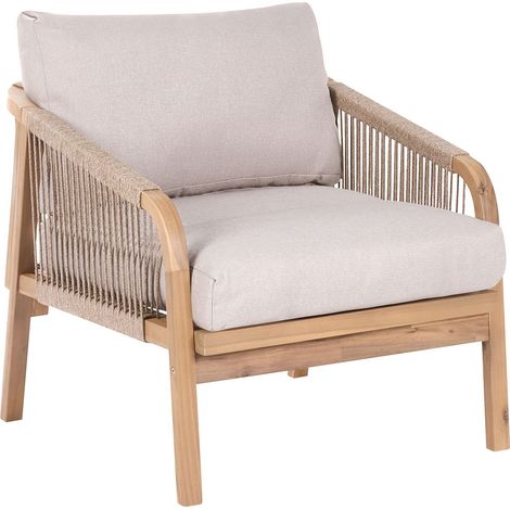 Garden Chair Light Acacia Wood Light Beige Cushions Armrests Modern Rustic Style SUMBA