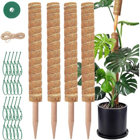 Tuteur Monstera - 4 Tuteurs Plantes Grimpantes 42 cm - Tuteurs Coco Extensibles - Tuteur Plante avec Corde de Jute, Scratch et Colliers de Serrage en Épi, pour Monstera et Autres Plantes Grimpantes (1/5)