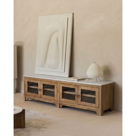 Noé - Meuble TV en manguier et plateau en marbre 160 cm (1/5)