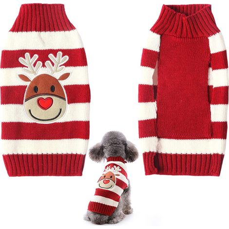CCYKXA Weihnachtspullover für Haustiere, Winterpullover mit Weihnachtsmuster, gestrickter Wintermantel für kleine und mittelgroße Hunde, Katzen und Kaninchen (L) (1/5)