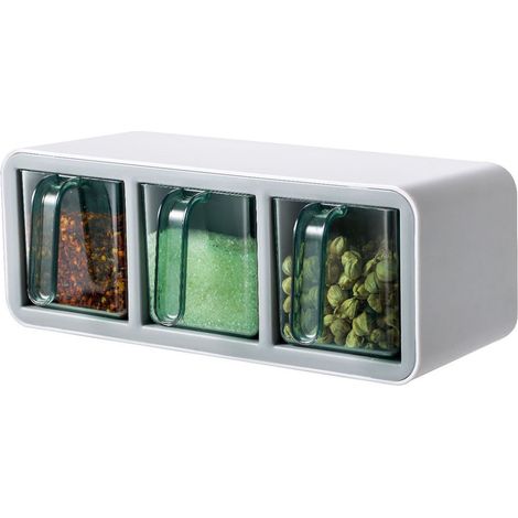 3 Pièces Pot à sel, Boîte à épices transparente, Couvercle avec cuillère, Plastique PP+PC, Cuisine, Maison, Café (1/5)