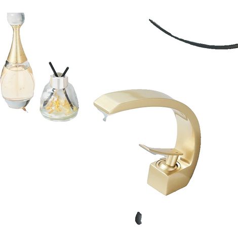 Grifo monomando para lavabo, diseño ahorrador de agua, acabado en oro cepillado. (1/2)