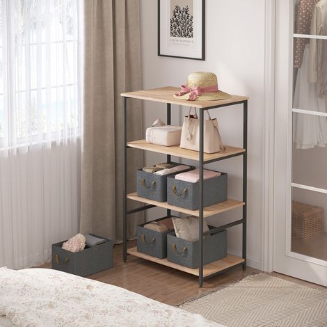WOLTU Aufbewahrungsboxen 5 Stück, faltbare Aufbewahrungswürfel mit Griffen, Stoffboxen Aufbewahrung, Stapelboxen Organisationsboxen, 47x28x20 cm, Grau
