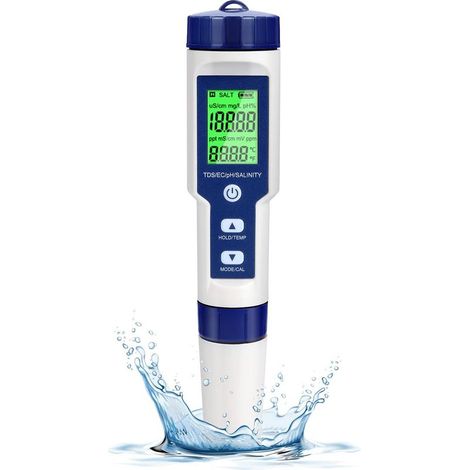 Testeur PH Electronique, Testeur Eau Piscine 5 en 1 avec Rétro-éclairage, PH/TDS/EC/Salinité/TempmèTre avec ATC, PH Metre Haute Précision de Résolution 0.01, pour Eau Potable, Aquarium, Spas (1/5)