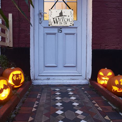Vintage-Hexenschild aus Holz für Halloween zum Aufhängen, perfekt für Halloween-Partys, die Haustür oder die Veranda eines Spukhauses. (1/5)