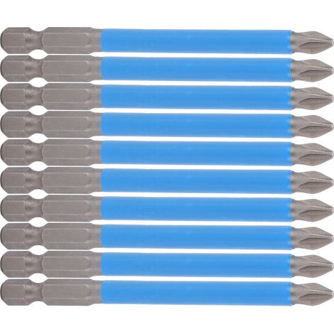 Lot de 10 embouts de tournevis cruciformes PH2 antidérapants et magnétiques de 90 mm pour perceuse électrique. (1/5)