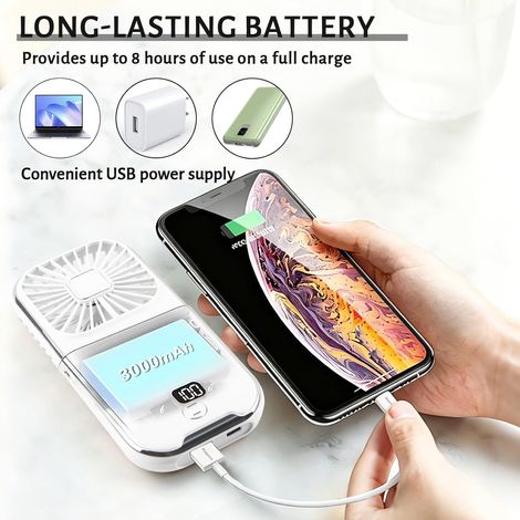 Mini Ventilateur Portable- Silencieux, 4 Vitesses, avec Batterie 3000mAh et Affichage Numérique, pour Bureau, Maison- Blanc (1/4)