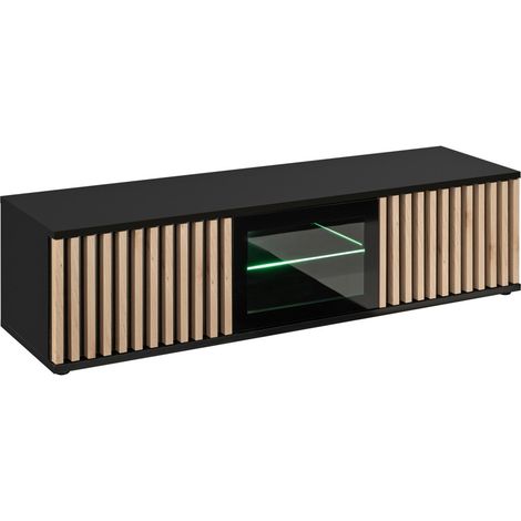 Mobile TV 160cm color quercia e nero collezione DEAN. Mobile design con 2 porte e 2 nicchie.