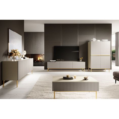 BOBOCHIC - Buffet haut 2 portes 100 cm KASHA Pieds or Beige (1/5)