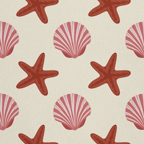 Tela decorativa para exteriores tipo oxford con estampado de conchas y estrellas de mar. (1/5)