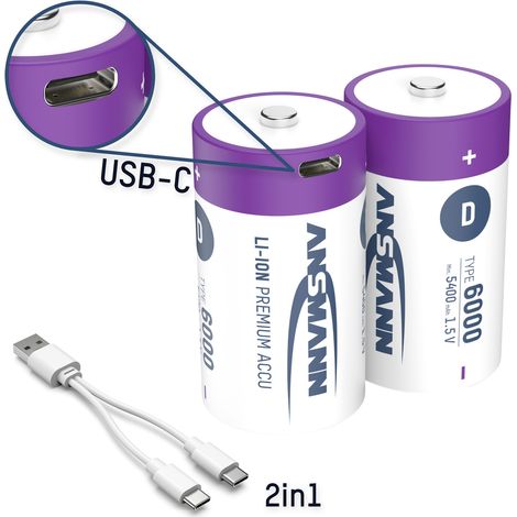 Ansmann LR20 USB-C Mono (D)-Akku Li-Ion 6000 mAh 1.5 V 2 St. (1/5)
