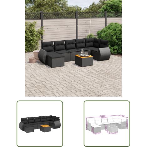 The Living Store 8-tlg. Garten-Sofagarnitur mit Kissen Schwarz Poly Rattan - Gartenmöbel Set - Esszimmergarnitur - Outdoor Möbel - Lounge Set - Balkonmöbel (1/3)