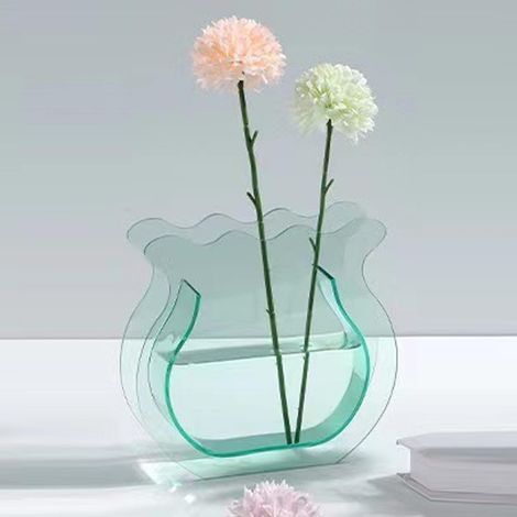 Aquariumvase Design Level +21x22x6cm 300g Transparentes dickes Acrylglas Mini Runde Moderne Büro- und Heimdekoration Pflanzenvase mit Aquarium Grün (1/5)
