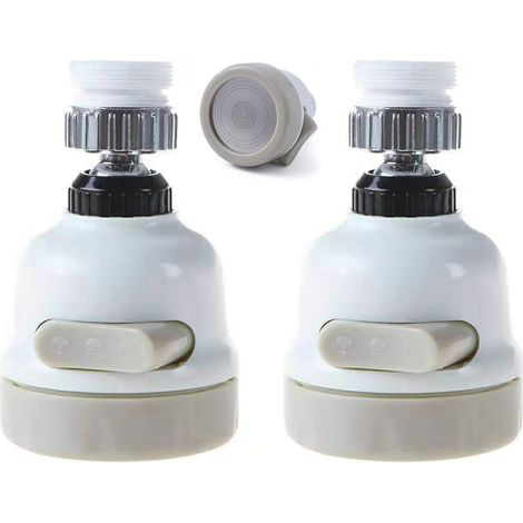 Aérateur de robinet, pivotant à 360 °, résistant aux éclaboussures de robinet, 3 vitesses, réglable, adaptateur de buse de robinet (lot de 2, blanc) (1/5)