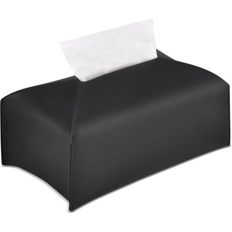 Caja de pañuelos rectangular moderna en piel sintética negra (23 x 12,5 x 10 cm), reutilizable para coche y oficina.