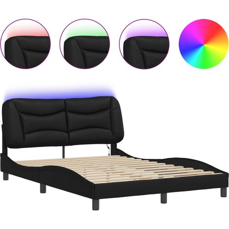 Lit double - lit simple - Cadre de lit avec LED Hvar noir 140x190 cm fr5230 - Maison La Vie (1/5)