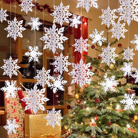 Décoration de Flocon de Neige de Noël, 12 Pièces Grande Taille 3D Flocon de Neige Blanc Guirlande Suspendue Noël Hiver Pays des Merveilles Vacances Nouvel An Fête Décor À La Maison (1/5)