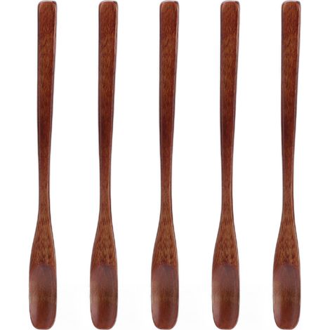 Lot de 5 petites cuillères en bois à tête étroite, anti-brûlures, pour la cuisine des enfants et la maison. (1/5)
