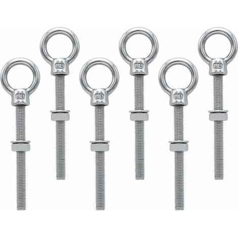 6 pièces,Boulon à œil M8 x 80 mm Vis à anneau M8 avec filetage métrique Acier inoxydable, pour fixation et suspension (1/4)