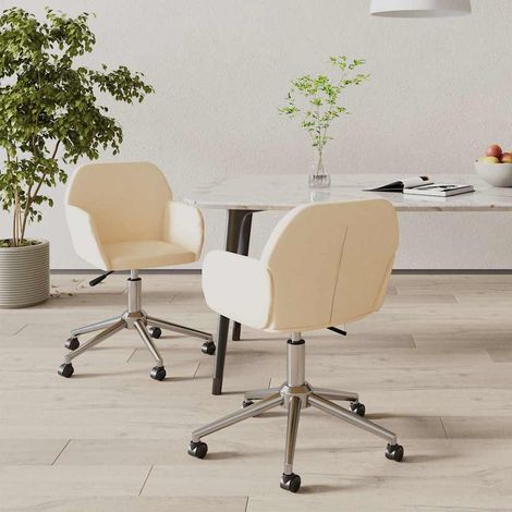vidaXL Sillas de comedor giratorias 2 unidades tela color crema (1/5)
